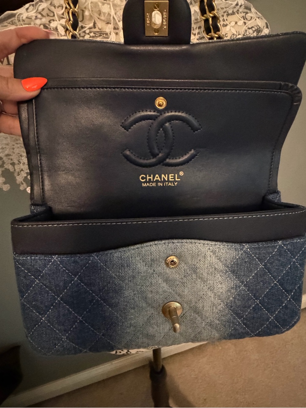 Chanel Quilted Denim Double Flap Shoulder Bag in Blue - Picture 3 of 6